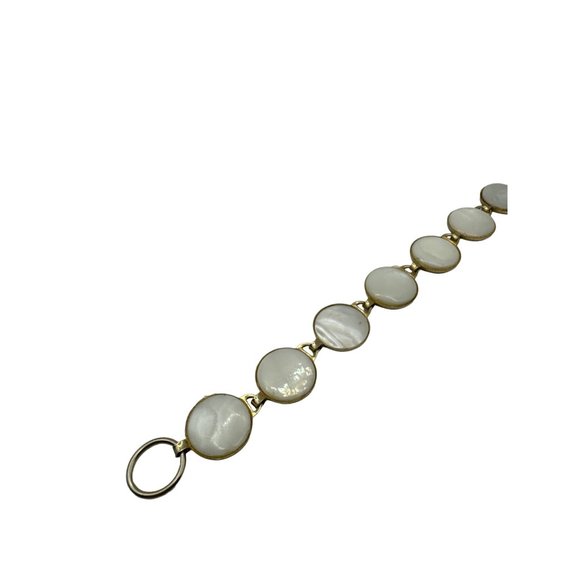 Mother of Pearl Round Goldtone Link Bracelet 6.5 inch - Picture 2 of 4